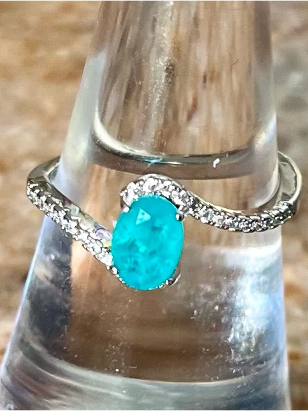 Bomb Party RETRO RBP2151 Dark Aquamarine Oval Halo Swirl on Rhodium Ring